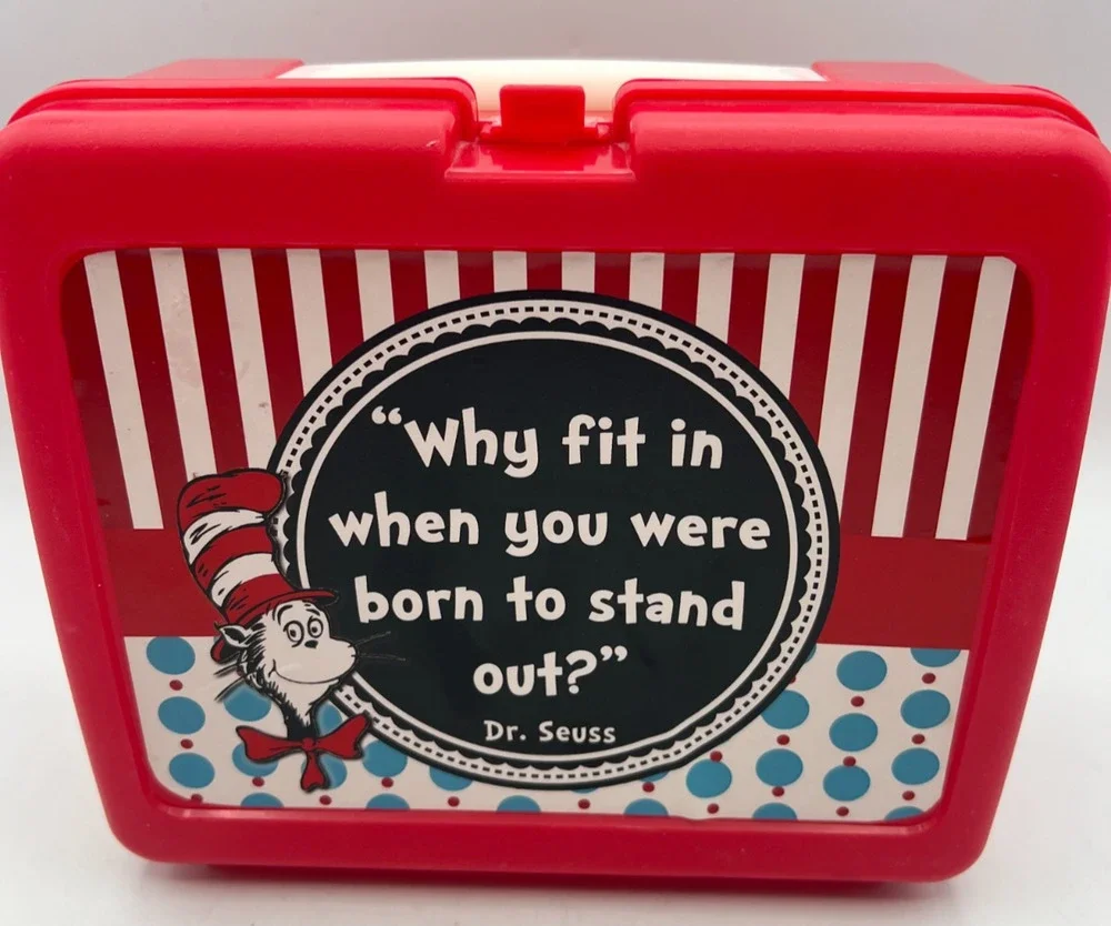 Thermos Dr Seuss Cat in the Hat Lunch Box Red Plastic Kids School Case Vintage